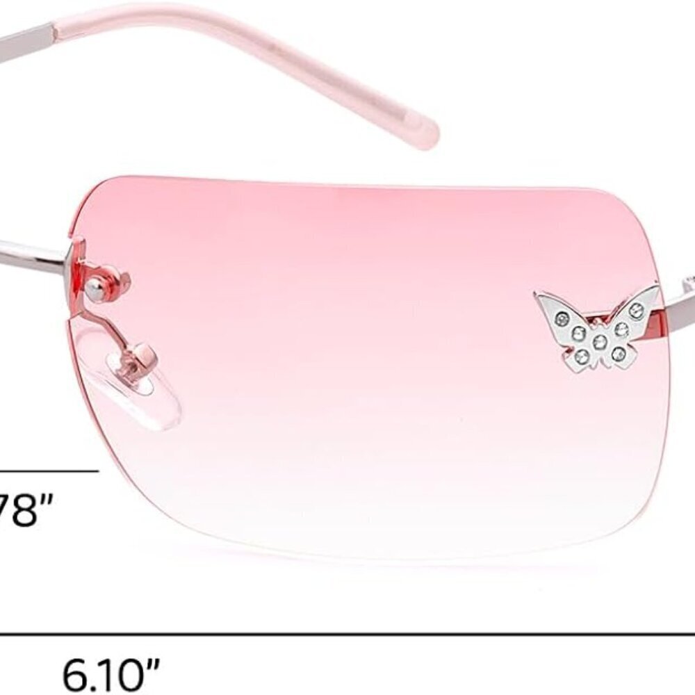 Rectangle Y2K Sunglasses Women Men Frameless UV400 Tinted Shades Butterfly - Picture 7 of 7